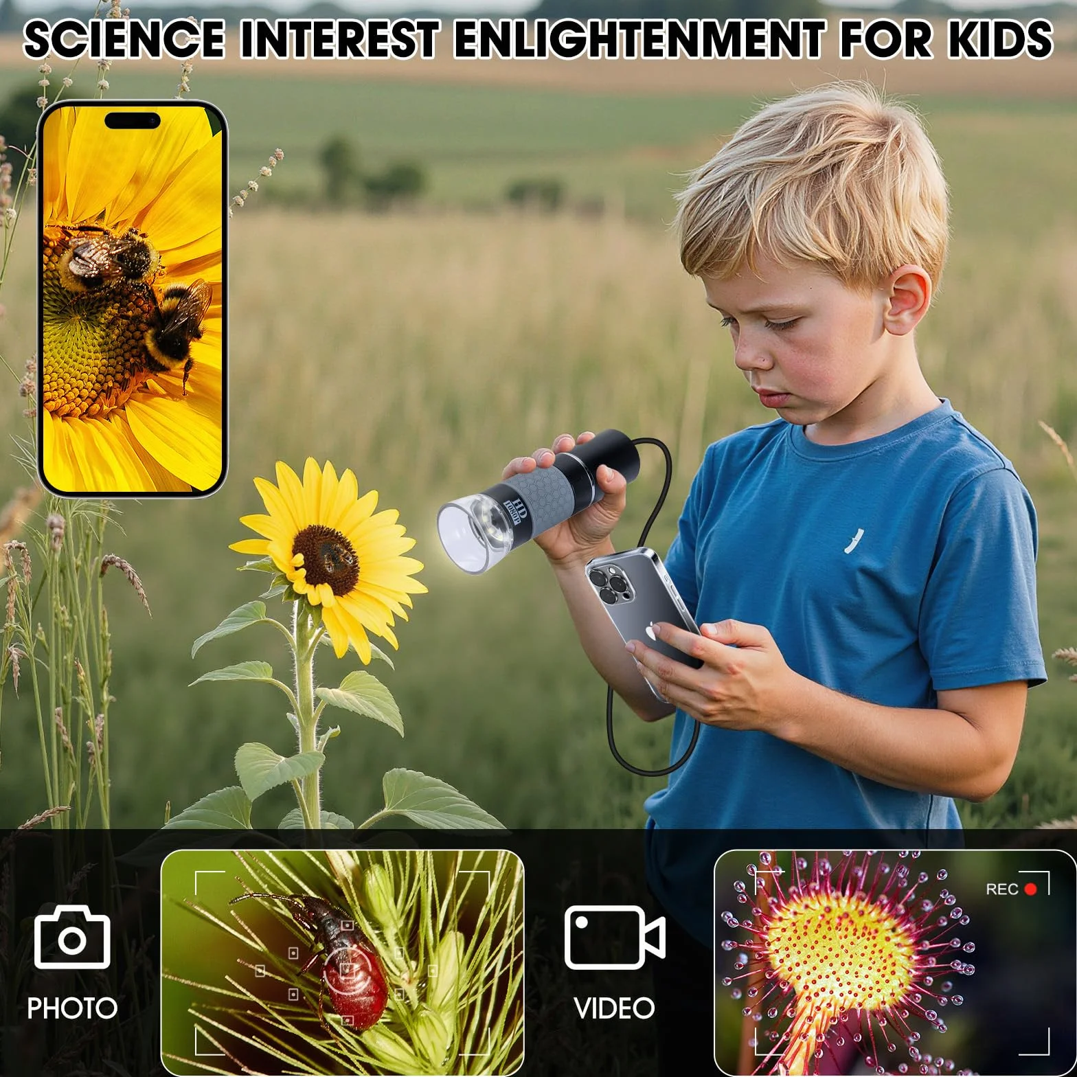 USB-Mikroskop, kompatibel mit iPhone, Android-Handy, Tablet und Windows-Mac-PC, HD 1080P kabelgebundene Digitalmikroskop-Kamera für Erwachsene und Kinder