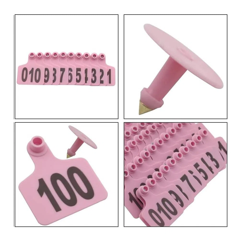 100 Stück Rinder-Ohrmarken Nr. 001-500, Kunststoff-Ohrmarken für Nutztiere für Kühe, Ziegen, Schafe, Schweine, Tieridentifikations-Ohrringe Rosa 7.5 * 10cm (2.95 * 3.93in) 201-300