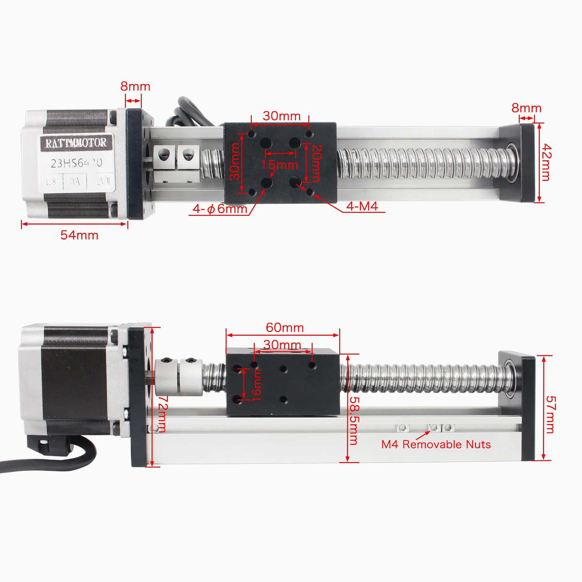 RATTMMOTOR Linearführung,100mm Verfahrweg Länge Linear Schienenführung CNC Linearantrieb Tisch Linearführung SFU1605 Kugelumlaufspindel mit NEMA23 Schrittmotor