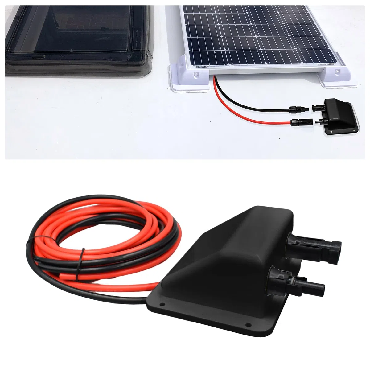 Dachdurchführung Solar Doppel Kabeldurchführung Gehäuse mit 3m 6mm² Kupferkabel und Solarpanel Steckverbinder, Kabeldurchführung Anschlussdose für Wohnmobil, Boote, PV-anlage und Camper