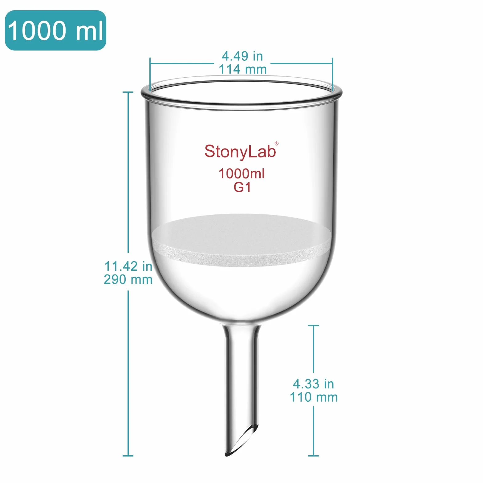 StonyLab Borosilikatglas Buchner Filtertrichter mit grober Fritte, 113mm Scheibendurchmesser, 110mm Tiefe, mit 24/40 Standard Taper Innengelenk (1L)