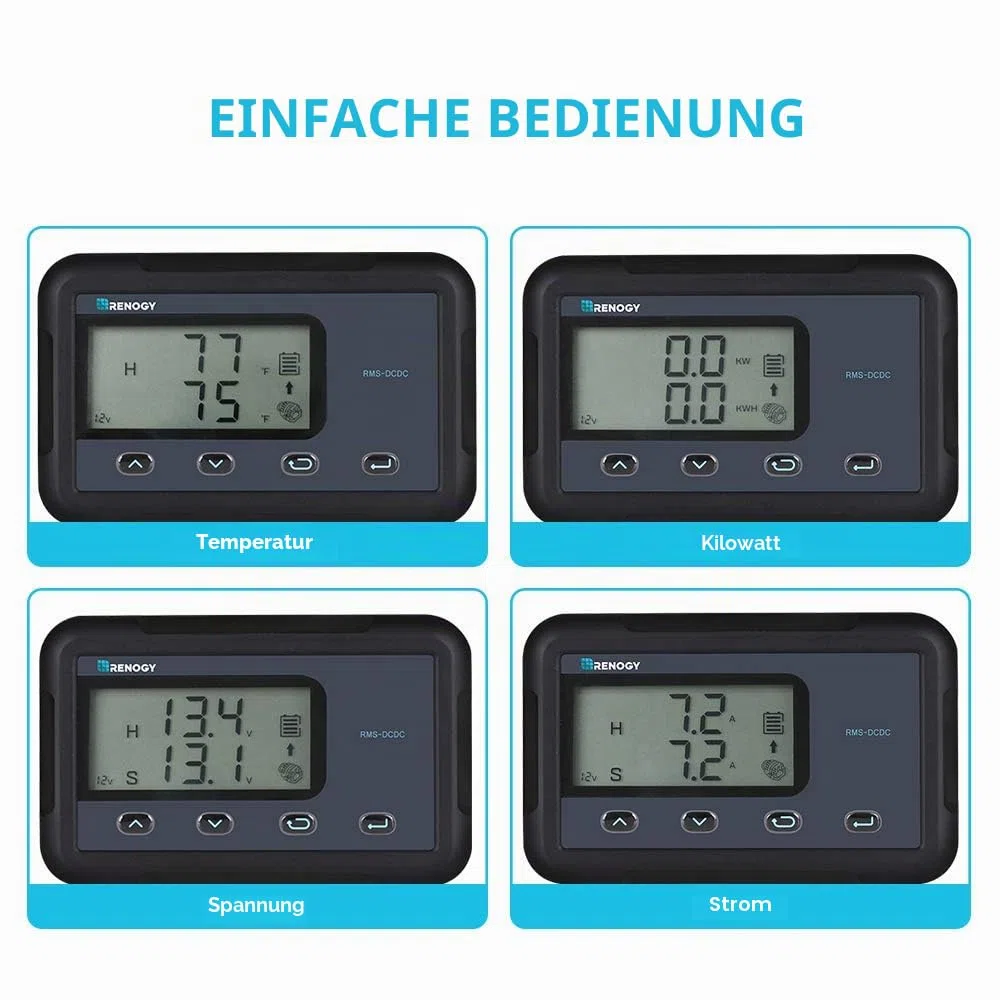 Renogy Überwachungsbildschirm für 12 V 30/50 A DC-DC MPPT On-Board Batterieladegerät, Unterputzmontage mit hintergrundbeleuchtetem LCD, Echtzeit-Tracking