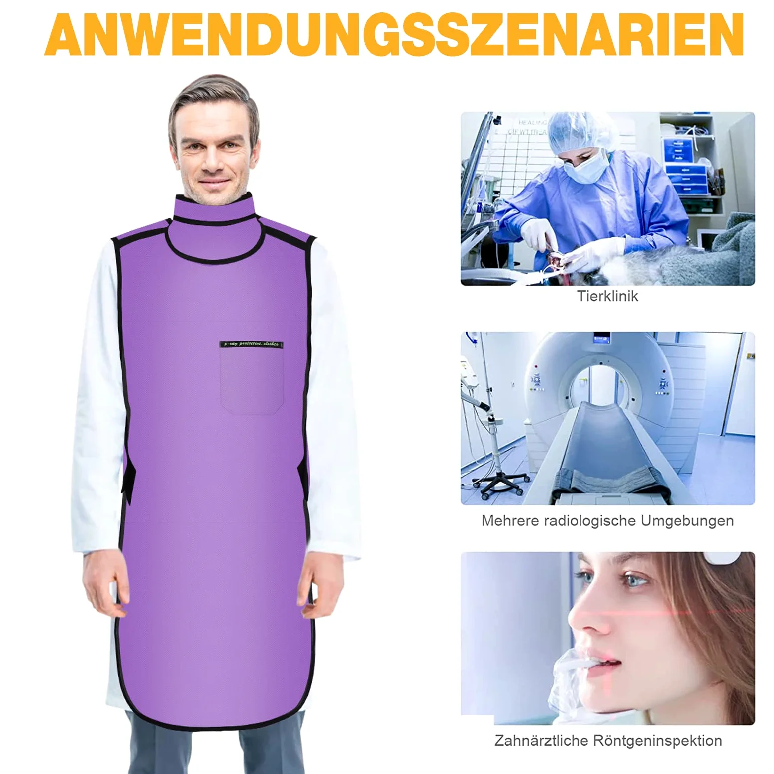 Röntgenschutzbleischürze mit Schilddrüsenabschirmung - 0,5mmPb Leichtgewicht Bleiabschirmung Zahnärzte Schutzkleidung Äquivalente Schutzweste für Krankenhäuser Laboratorien Pflegeheime Violett