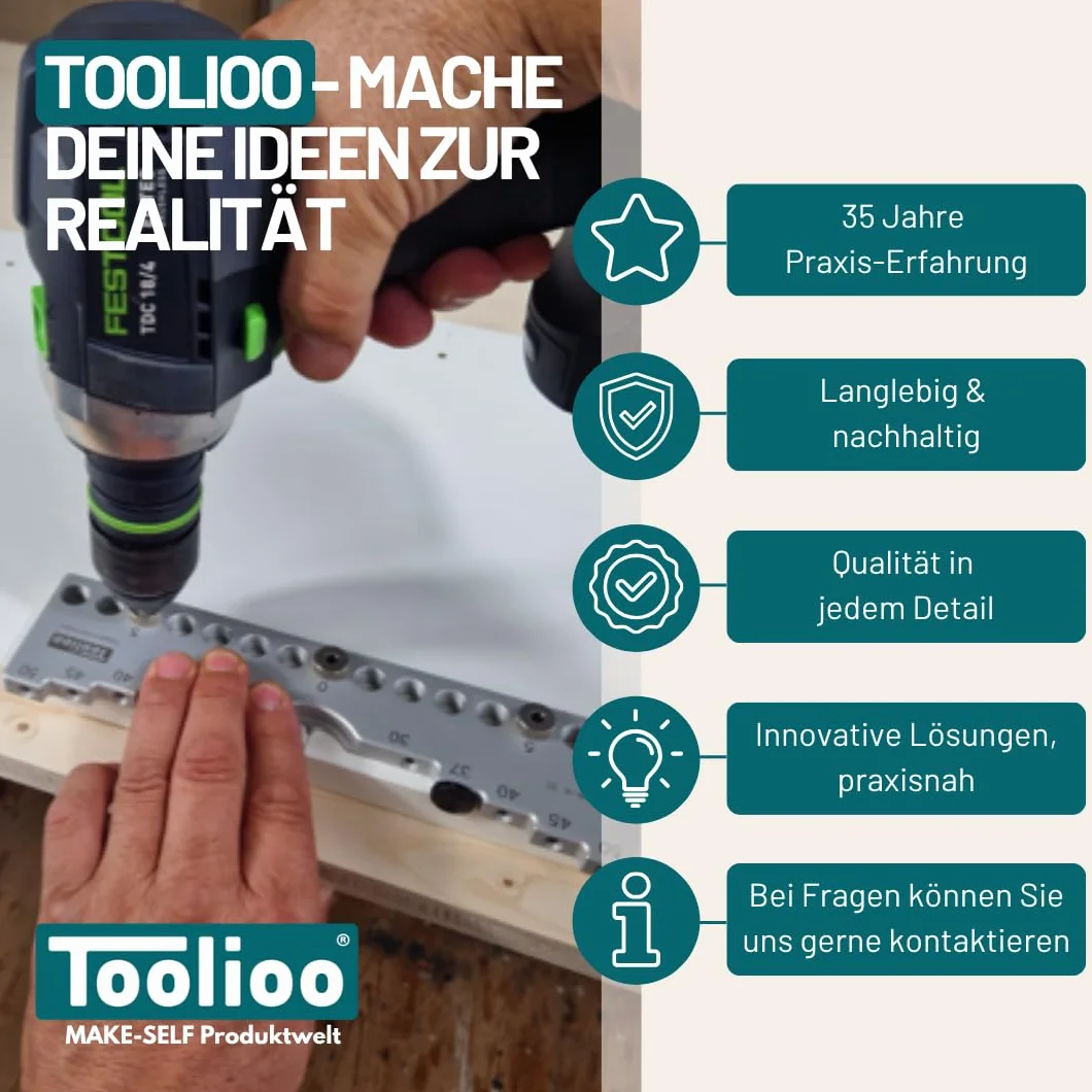 Bohrlehre 32mm Abstandsmaß | Präzisions-Bohrschablone für Lochreihen & Bohrgruppen | 5mm Bohrdurchmesser (0-224mm) | CNC-gefertigt aus Aluminium | Made in Germany