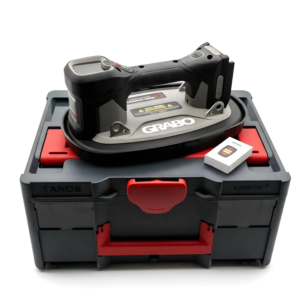 GRABO Pro Brushless Vakuum Saugheber 120 kg [Marken Akku-kompatibel] Elektrischer Fliesenheber & Glasheber mit Digitalanzeige Akku Saugheber für Fliesen, Glas & Stein inkl. TANOS Systainer³ (GPB-MAT)
