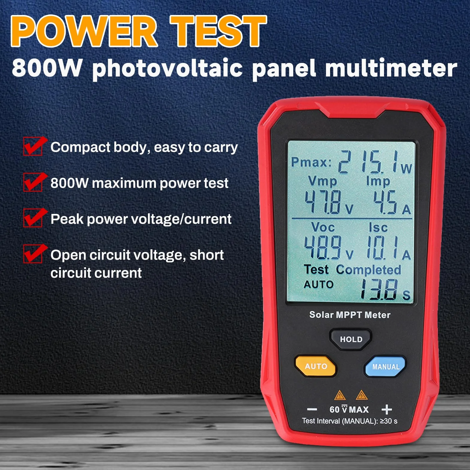 Buyweek MPPT Solarpanel Tester, 800W Photovoltaik Multimeter mit LCD-Display, kein Strom erforderlich, für PV Solar Panel Fehlerbehebung Leerlaufspannung Tester