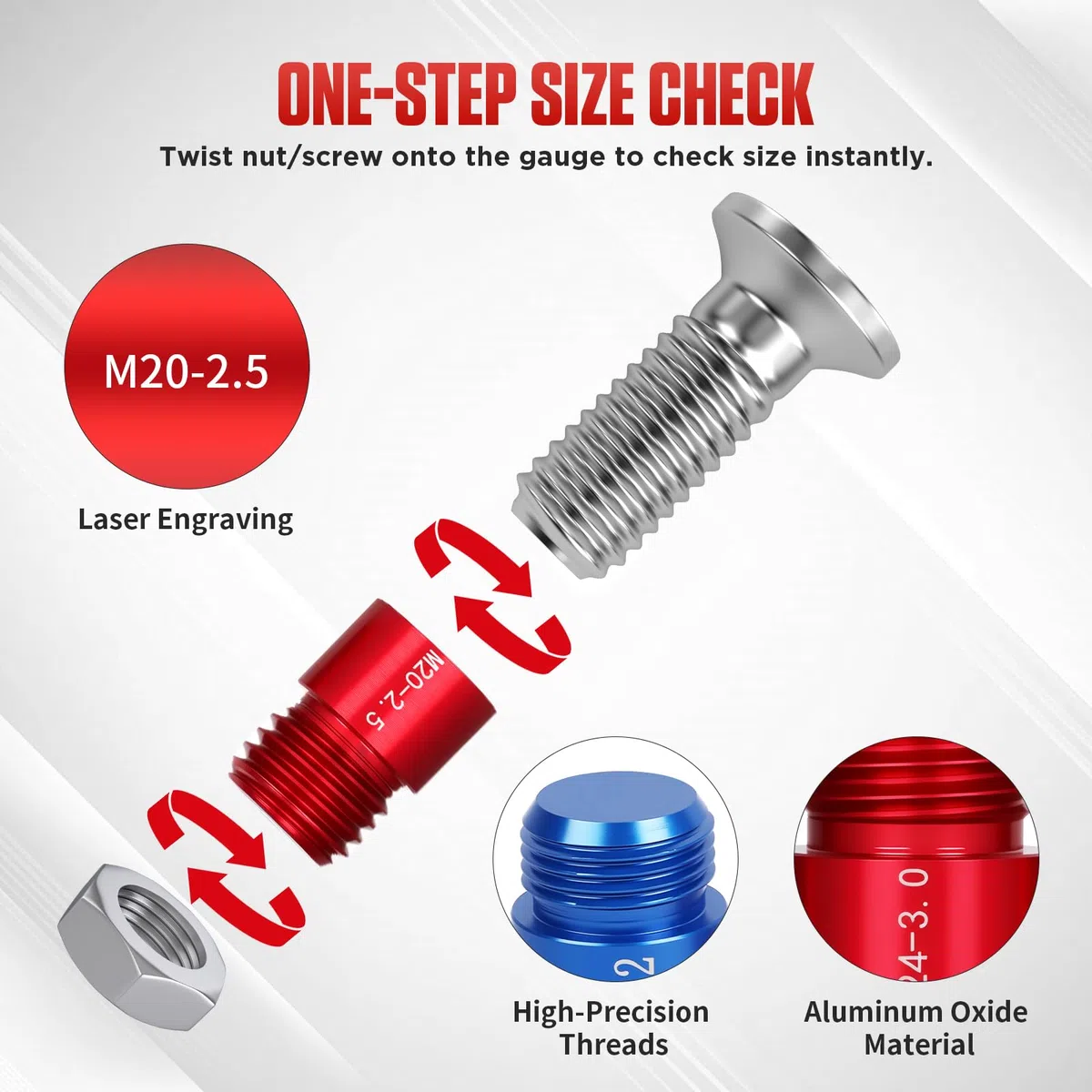 48-teiliges Gewindeprüfset Aluminiumlegierung Thread Checker Satz Schrauben und Metrisch Gewindestrehler satz für Außengewinde