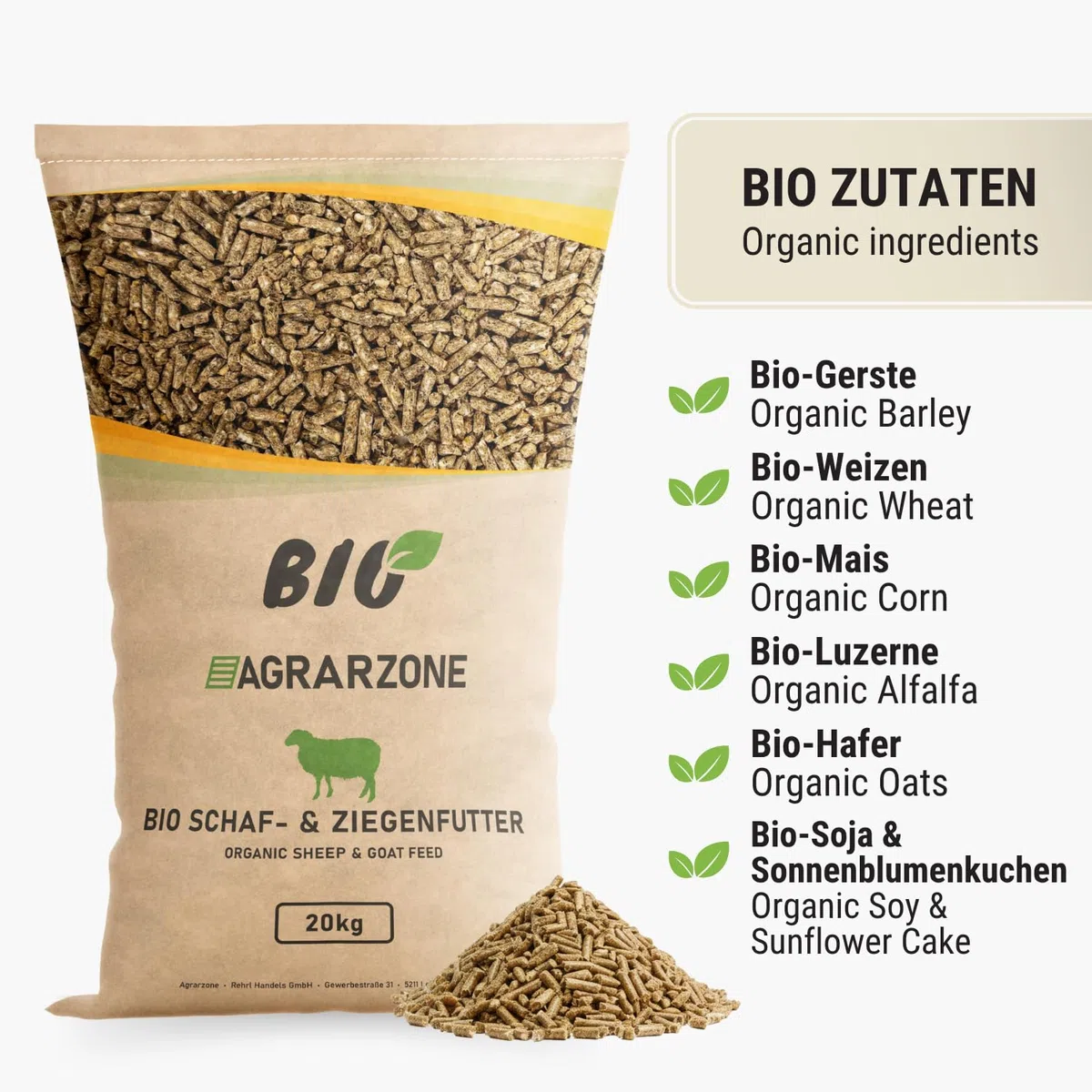 Agrarzone Bio Schaffutter Ziegenfutter Pellets 20 kg Schafe Ziegen Lämmer | Bio, Kraftfutter, Ziegen, Schafe, Gentechnikfrei, staubarm