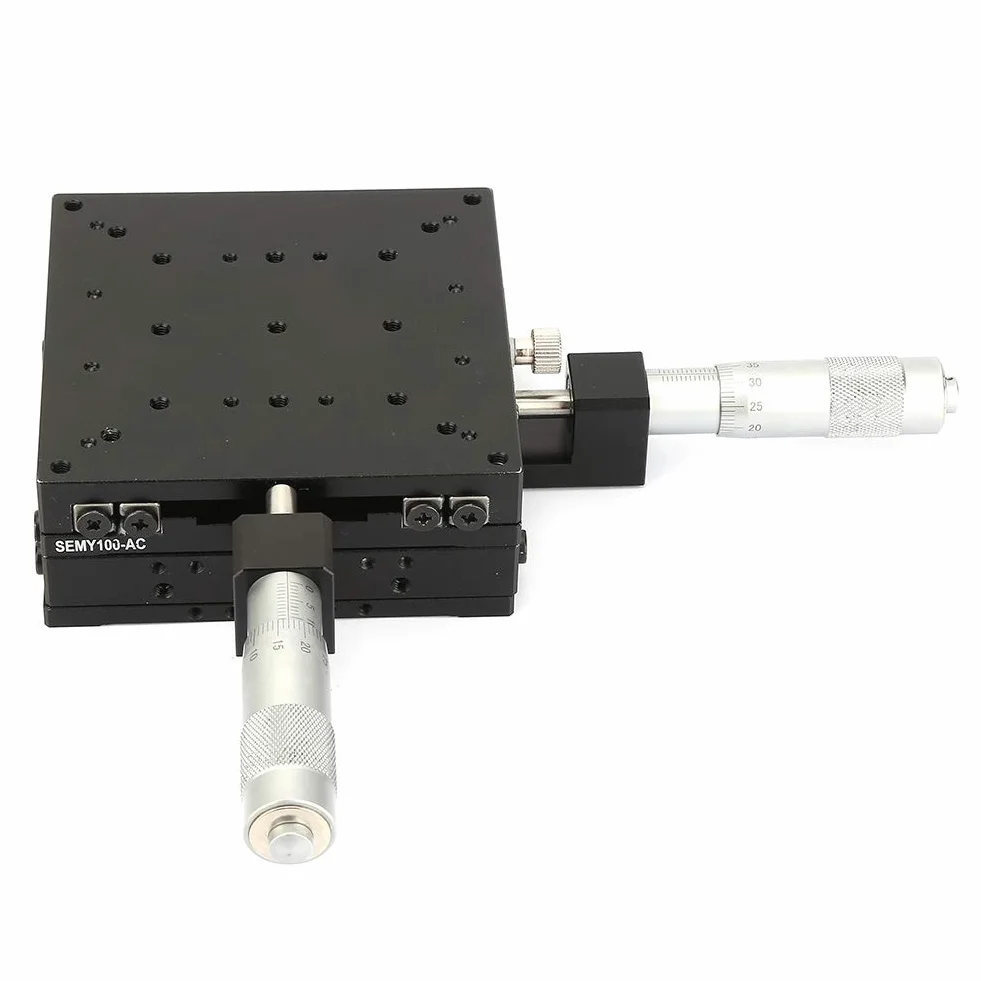 XY Lineartisch SEMY100-AC，100 * 100 * 40 mm Cross Roller Type Mikrometer-Differentialkopf Trimmplattform für Labor-Präzisionsinspektion，Positionierung und Bewegung mechanischer Geräte