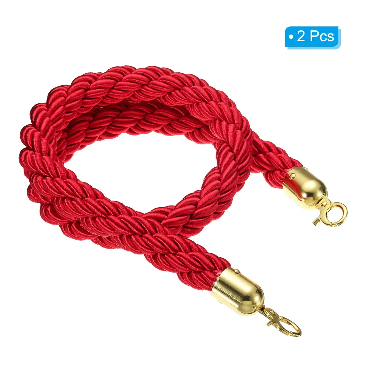 PATIKIL 2 Stück Absperrkordel 1,2 Meter Absperrseile mit Goden Karabiner Haken Absperrband Gedrehte Pfosten Seile Handlaufseil Samt für Konzerte Warteschlange Ausstellungen, Rot