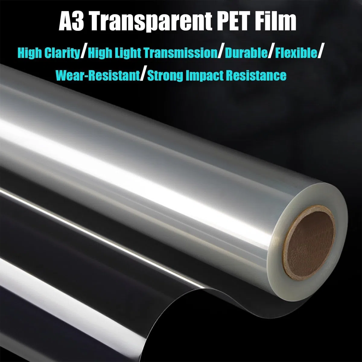 Transparente PET-Folienrolle, 0,2 mm–0,5 mm, transparente Kunststoffplatte, 61 cm Breite, flexible hitzebeständige Isolierung, Polyester-Freigabe für Bastelarbeiten, Heimwerker(0.5mm*0.61m*5m)
