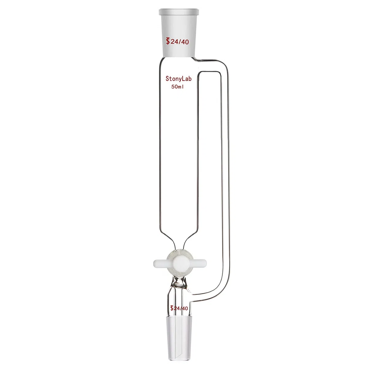 stonylab Druckausgleichender Tropftrichter, Borosilikatglas Tropftrichter, 24/40 Gelenk, 50ml mit PTFE-Absperrhahn für Labor (50ml)