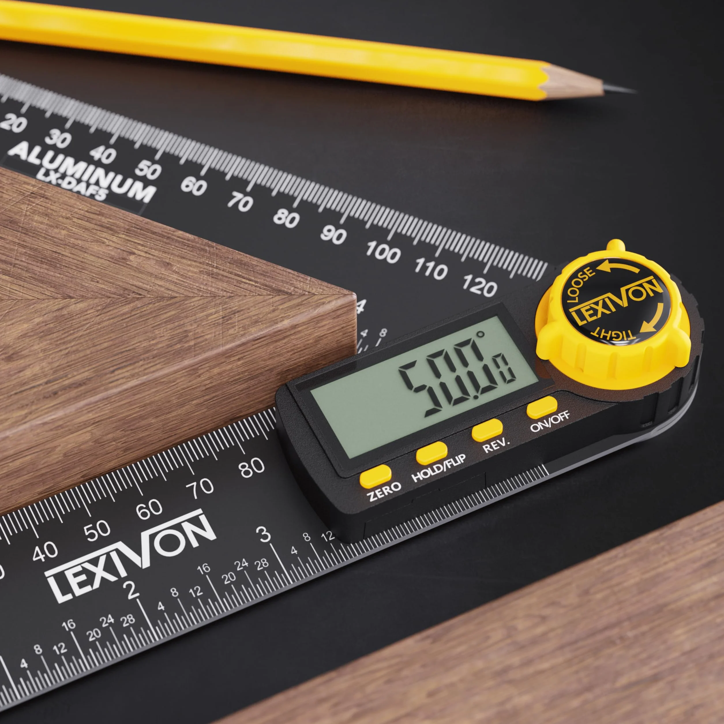 LEXIVON Digitaler Winkelmesser aus Aluminium, 180 mm, Digital Winkellehre Mehrzweck-Winkelmessgerät, inklusive XL-Display und robuster Reißverschlusstasche (LX-DAF7)
