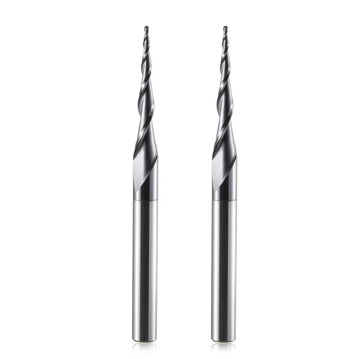 Kugelkopffräser Konische CNC Fräser Kugelfräser 2 Stück, R0.5 Spiralnutfräser Bit 6mm Schaft 2 Flöten Schaftfräser HRC55, 0,5mm Radius CNC Schnitzbits mit AlTiN Beschichtung für 2D /3D Gravu