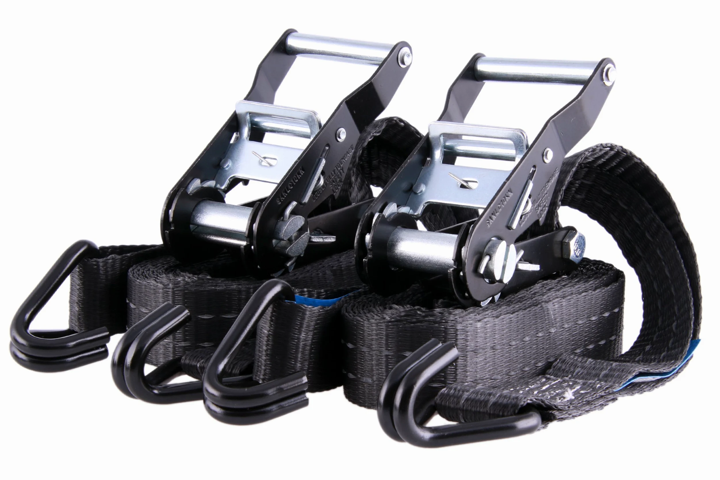 Sandax 2er-Set Spanngurte mit Ratsche, Haken & Reflektorstreifen, Zweiteilige Profi Zurrgurte belastbar bis 2000kg, 35mm breit, 4m (4 Meter) lang, Farbe Schwarz, Ratschenspanngurte/Ratschengurte