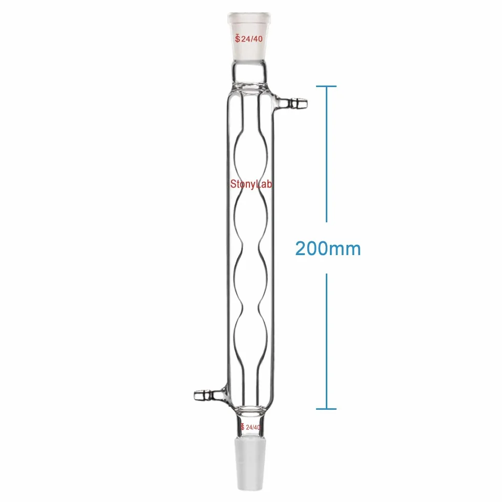 StonyLab Allihn Destillation, Borosilikatglas Allihn Condenser Kühler mit 24/40 Joint 200mm Jack Length Lab Glass Allihnkühler Condensor