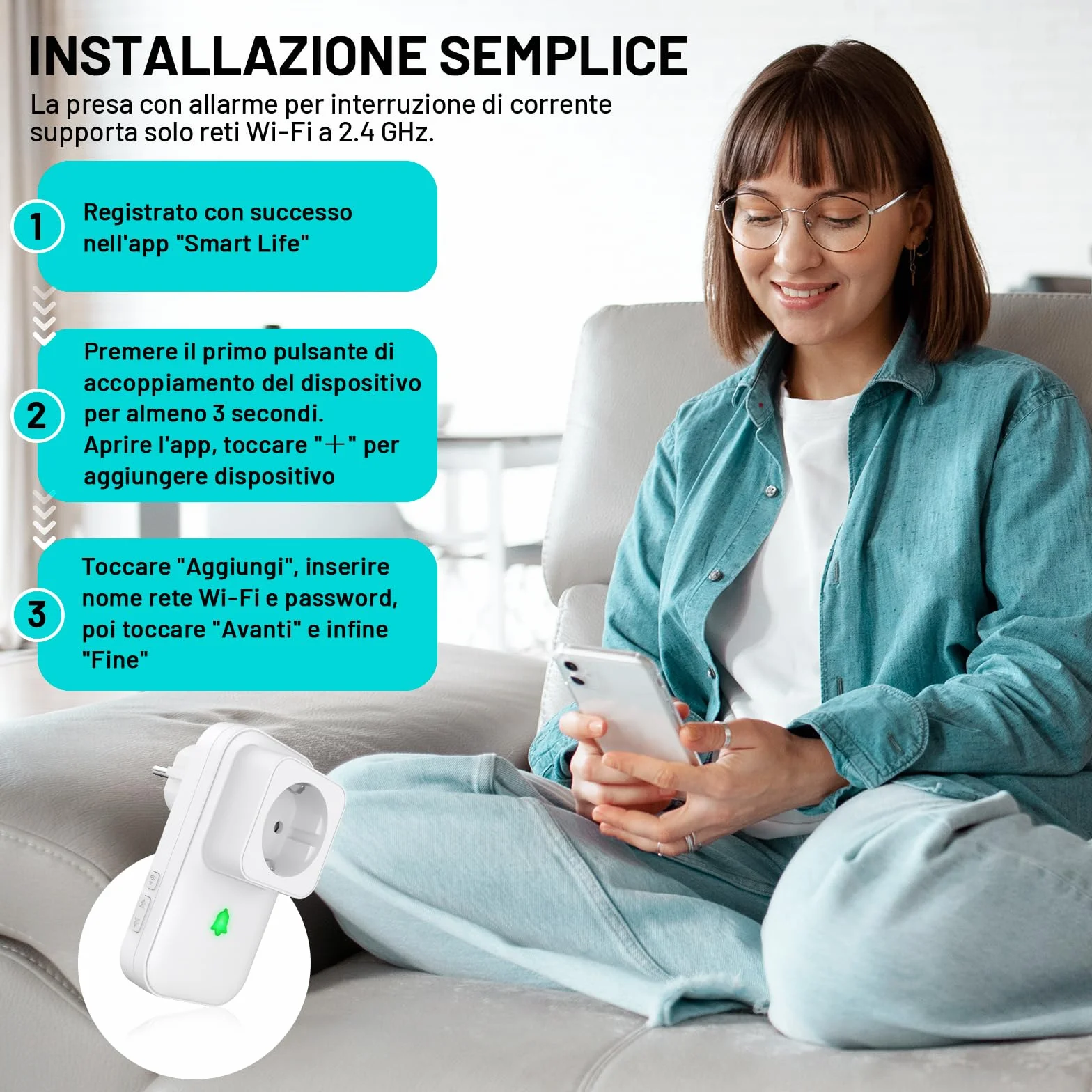 Stromausfallmelder WLAN Tuya WiFi Smart Stromausfall Alarm Steckdose, Alarm bei Stromausfall Stromausfallalarm mit Smart Life APP, Stromwächter mit LED 3-Stufen-Lautstärkeregler