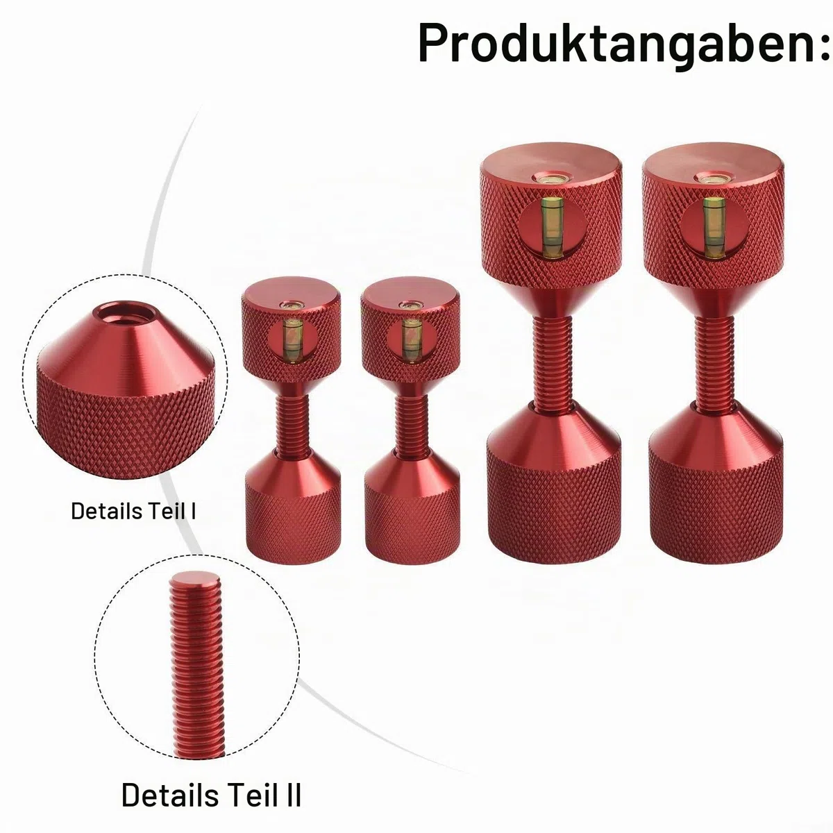 Aluminium-Flansch-Positionierungsstift-Set mit integrierter Wasserwaage, Zwei-Loch-Ortungswerkzeug für 3,8 cm Rohrausrichtung (rot, 4 Stück)