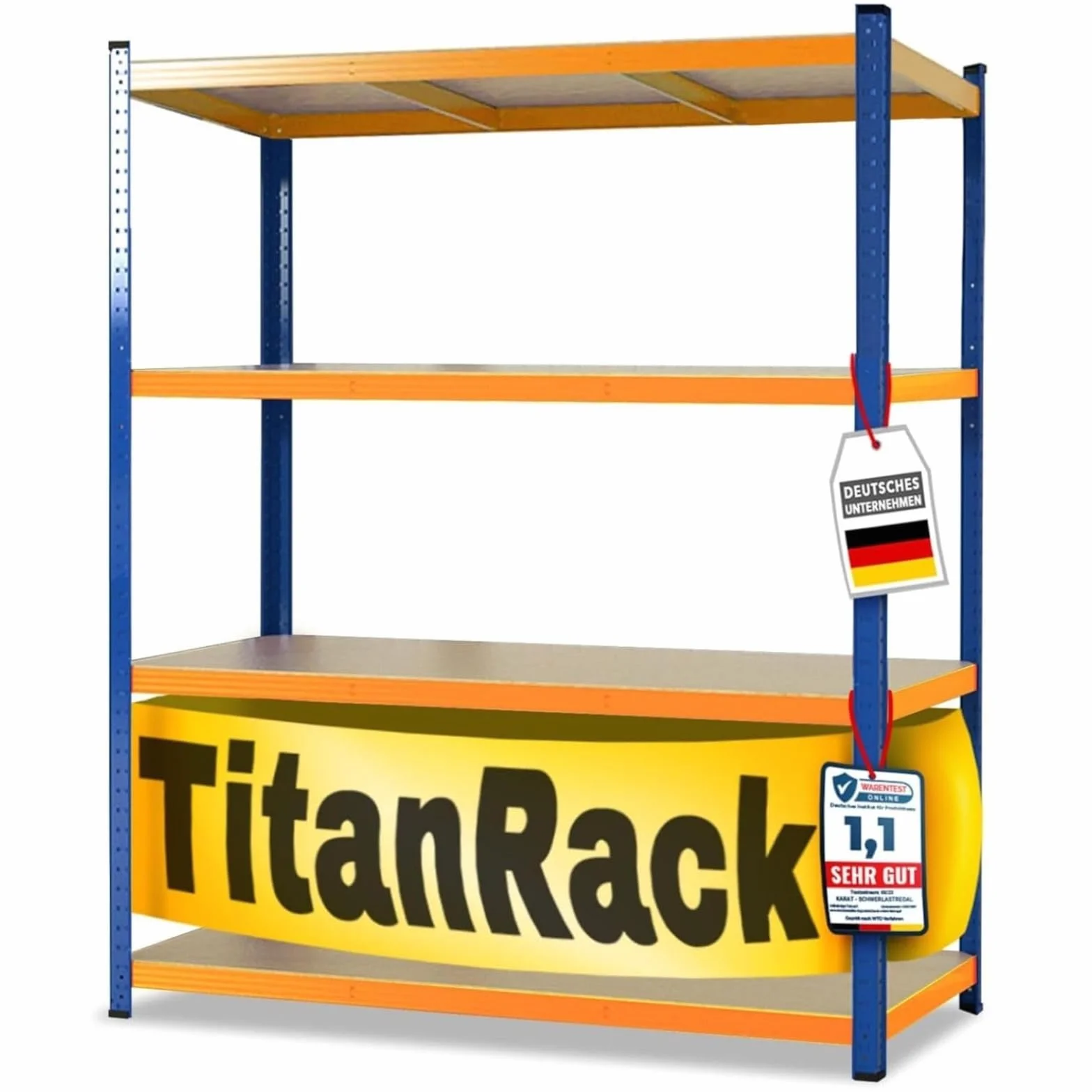 etm Weitspannregal 200 x 180 x 60 cm - mit Traglast bis zu 1500 kg, verwendbar als Schwerlastregal,Lagerregal,Kellerregal,Steckregal, Blau-Orange