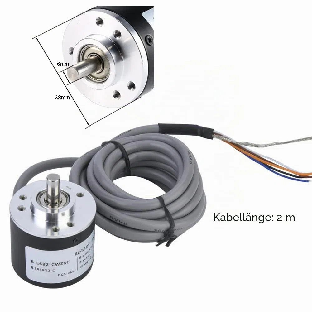 1000P/R Drehgeber, 300P/R to 2500P/R Inkremental-Drehgebermodul DC 5-26V Universal-Drehgeber A,B,Z 3-Phasiger Ausgang, Mit 2M Kabel 6mm D-Welle, Für Intelligente Steuerung Wegmessung (1000P/R)