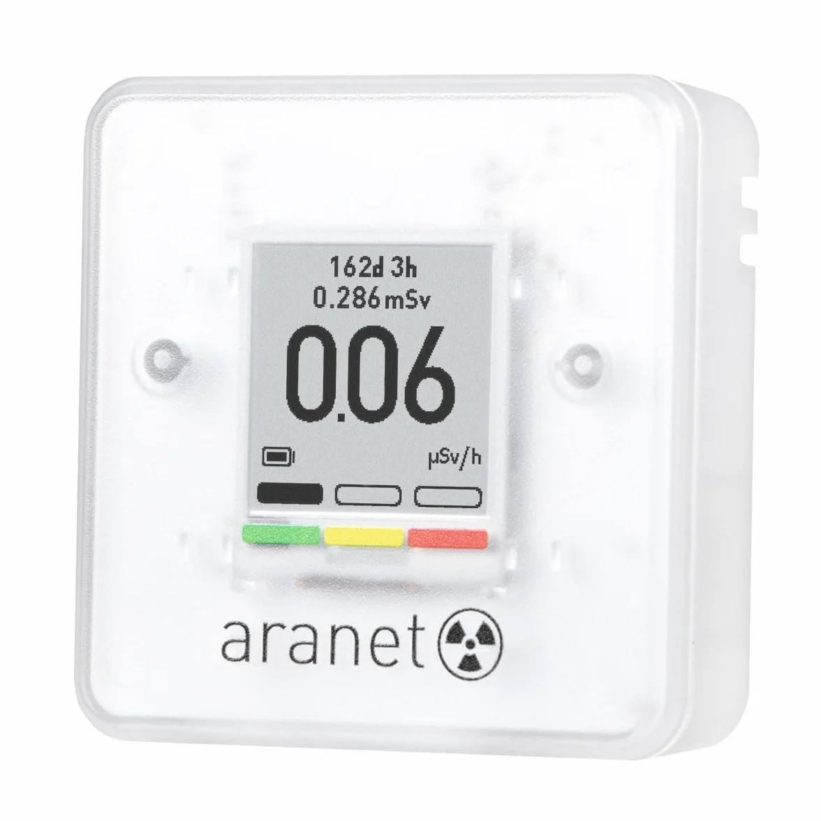 SAF Aranet Strahlungsdetektor, Dosimeter, tragbar, misst Dosierungsrate & Gesamtdosis der ionisierenden Strahlung, E-Ink-Display, 4 Jahre Akkulaufzeit, Bluetooth-Verbindung, kostenlose App mit Grafik