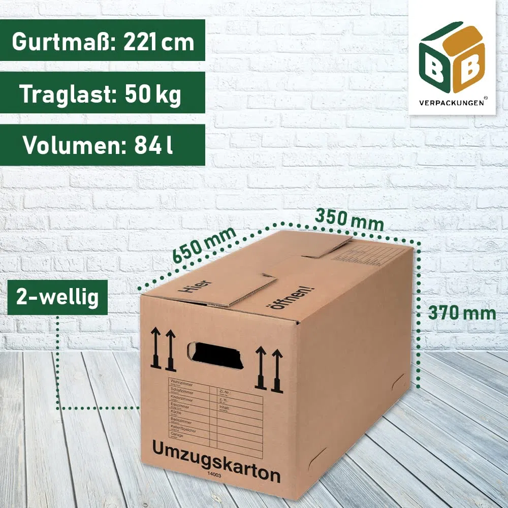 BB-Verpackungen Umzugskarton Spedition 650 x 350 x 370 mm (extrem stabil, 2-wellig, doppelter Boden, Speditionsqualität, belastbar) - Sets zwischen 10 und 150 Stück (10)