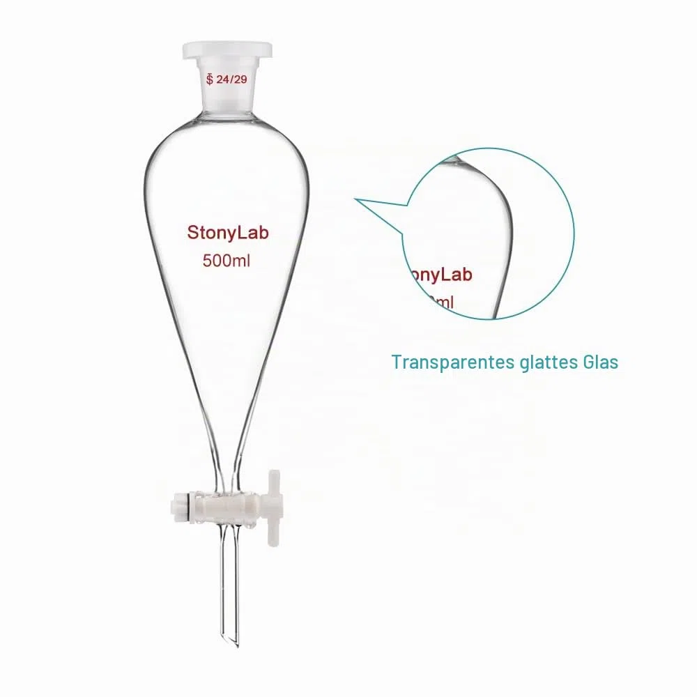 stonylab Scheidetrichter Glas, Borosilikatglas 500 ml Scheidetrichter Heavy Wall Conical Separatory Funnel Trichter mit Glas Absperrhahn 24/29 Gelenk und PTFE-Absperrhahn, 500 ml