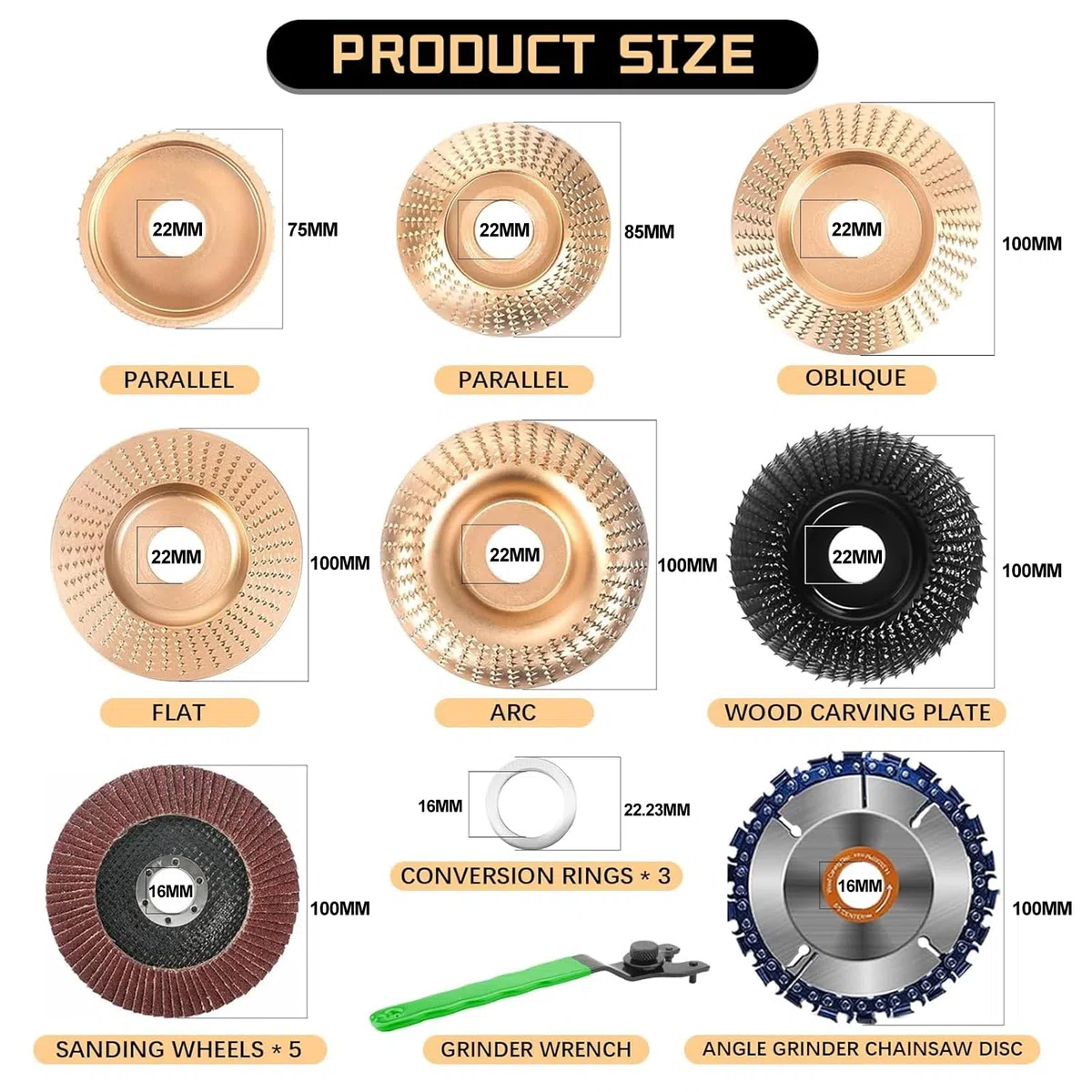 LIROPAU 13 Stück Holz Schleifscheibe für Winkelschleifer, Winkelschleifer Holzschnitzscheibe für 100mm or 115mm, Holz Schleifscheibe Set zum Formen Schleifen Schnitzen