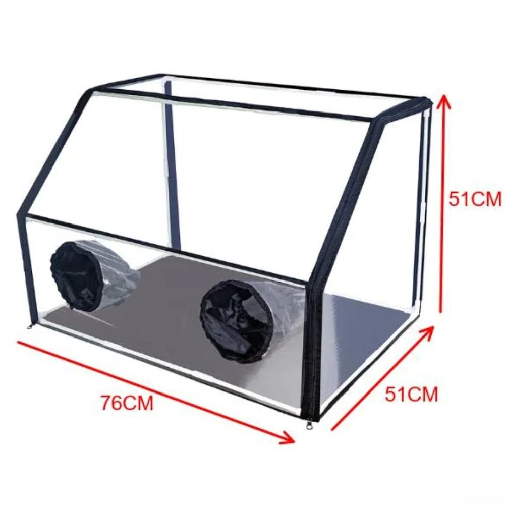 Still Air Mycology Box mit transparenter Sichtfolie, verstellbaren Armhülsen und belüfteten Gummiringöffnungen für saubere Handhabung (76 x 51 x 51 cm)