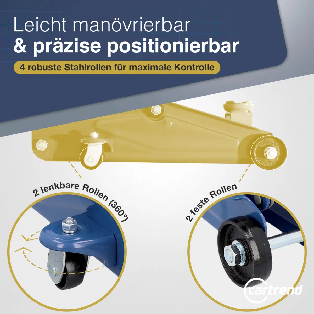 cartrend Hydraulischer Rangierwagenheber, Tragkraft bis 2t, 135-342 mm, Rangierheber für Auto und Kleintransporter, Wagenheber für Haus und Werkstatt, gefertigt aus Qualitätsstahl
