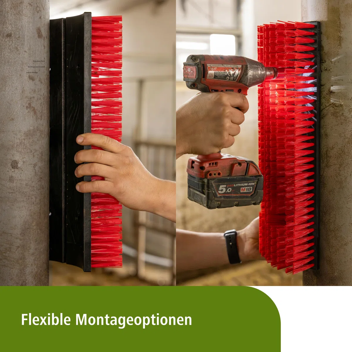 Kerbl Kratzbürste flexibel, Viehbürste, Rinderbürste, rot, 5,5cm Polyamidbürsten, 30x9,5x43cm, Rinder, Kälber, Pferde, Fellpflege, inkl. Befestigung