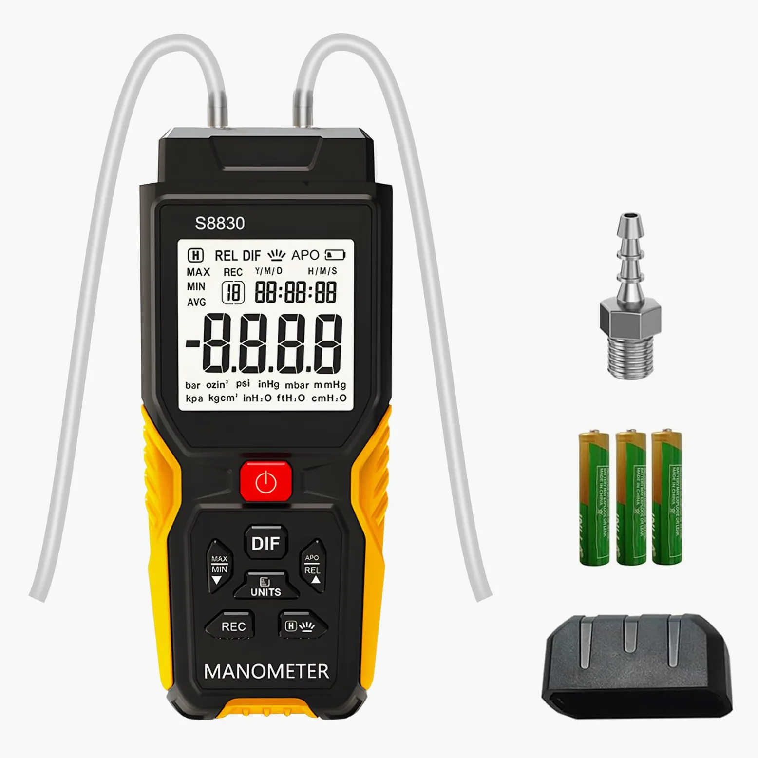 Differenzdruckmessgerät Digital Manometer GR-T9-S8830 Professioneller Druckmessgerät mit zwei Anschlüssen LCD-Druckmesser mit Hintergrundbeleuchtung für die Prüfung von Erdgasleitungen usw