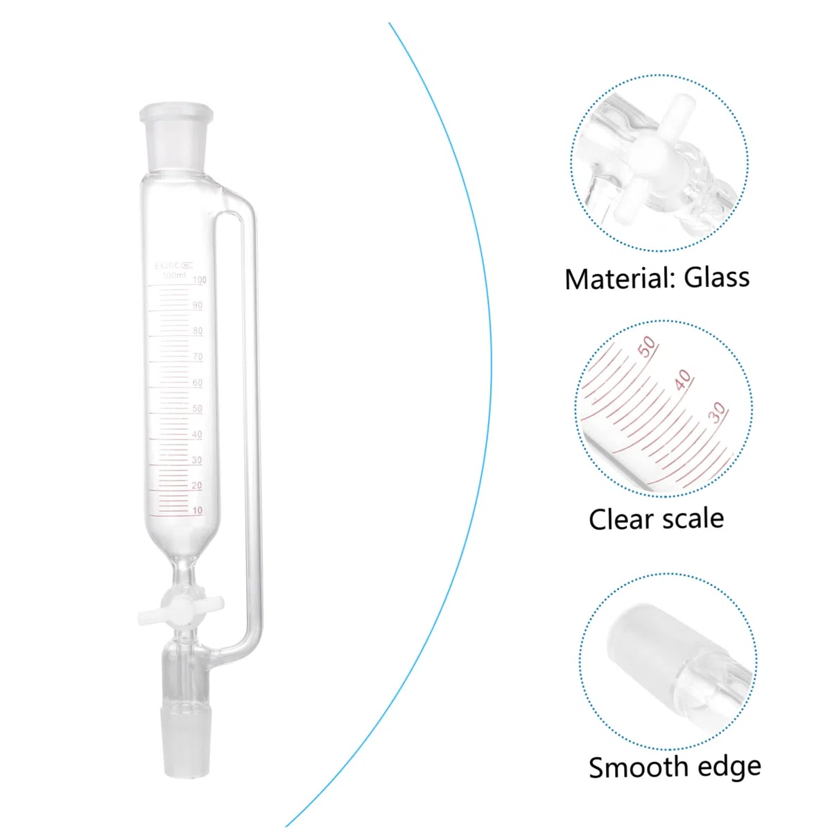 LIFKOME Scheidetrichter und Chemisch Beständig für Laboranwendungen Korrosionsbeständig Robuster Zylindrischer aus Glas mit Ptfe Pistole