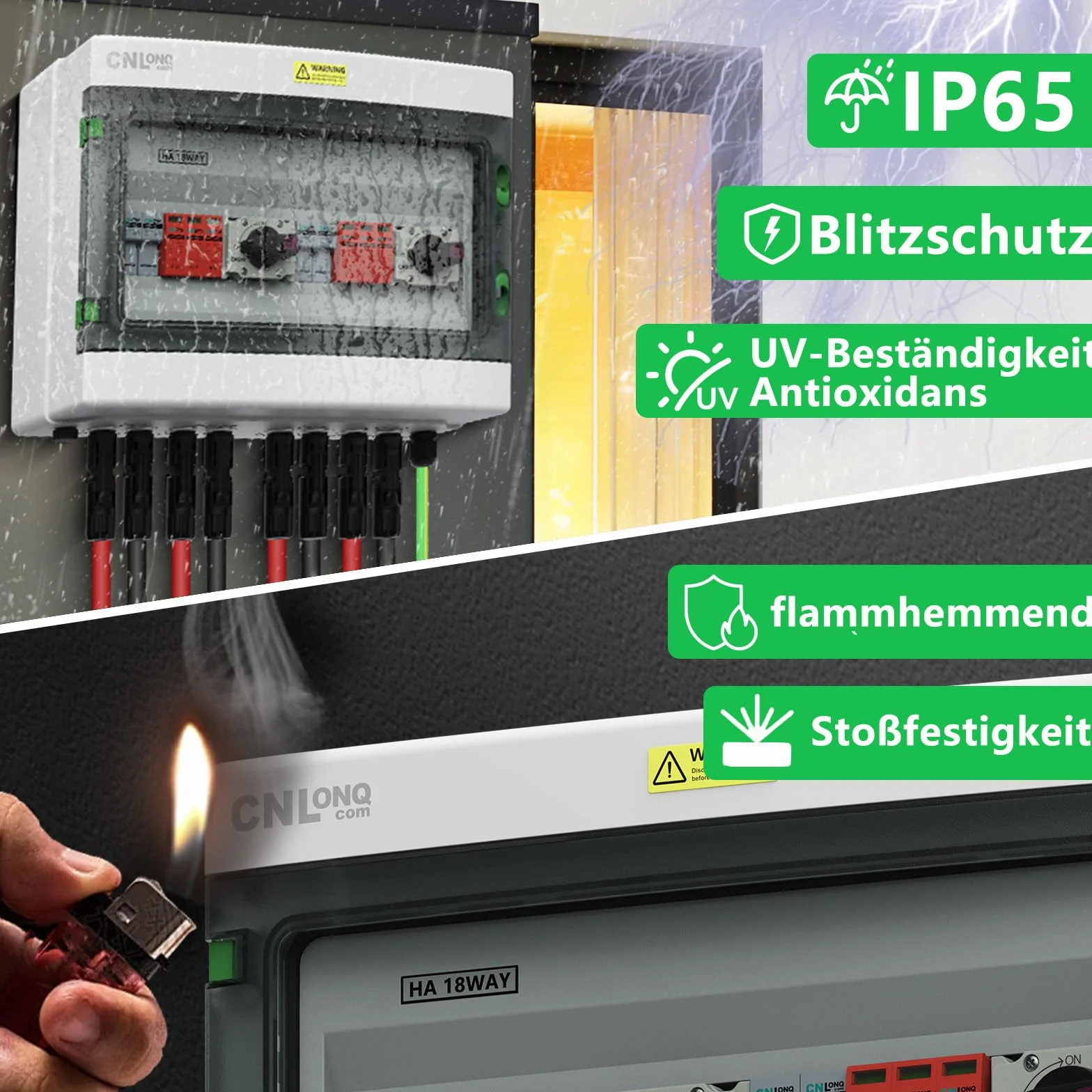 Überspannungsschutz PV Solar Anschlusskasten 2 String DC 1000V 32A Trennschalter Blitzschutz Mit 15A Sicherung IP65 2 In 2 Out Für PV Anlage Komplettset