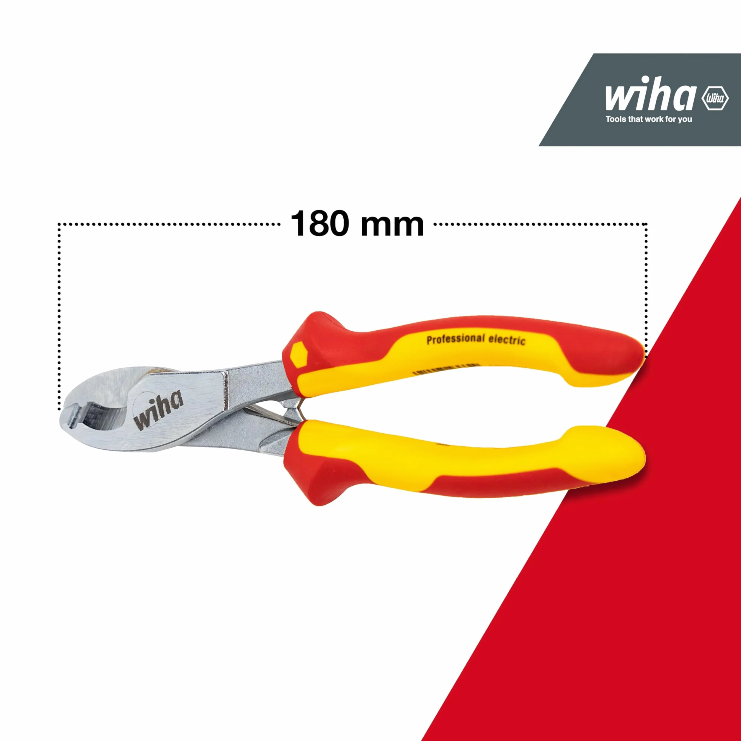 Wiha Kabelschneider Professional electric mit ein- und ausschaltbarer Öffnungsfeder I 180 mm, 7" I VDE- und GS-geprüft I Elektrikerzange (43664)