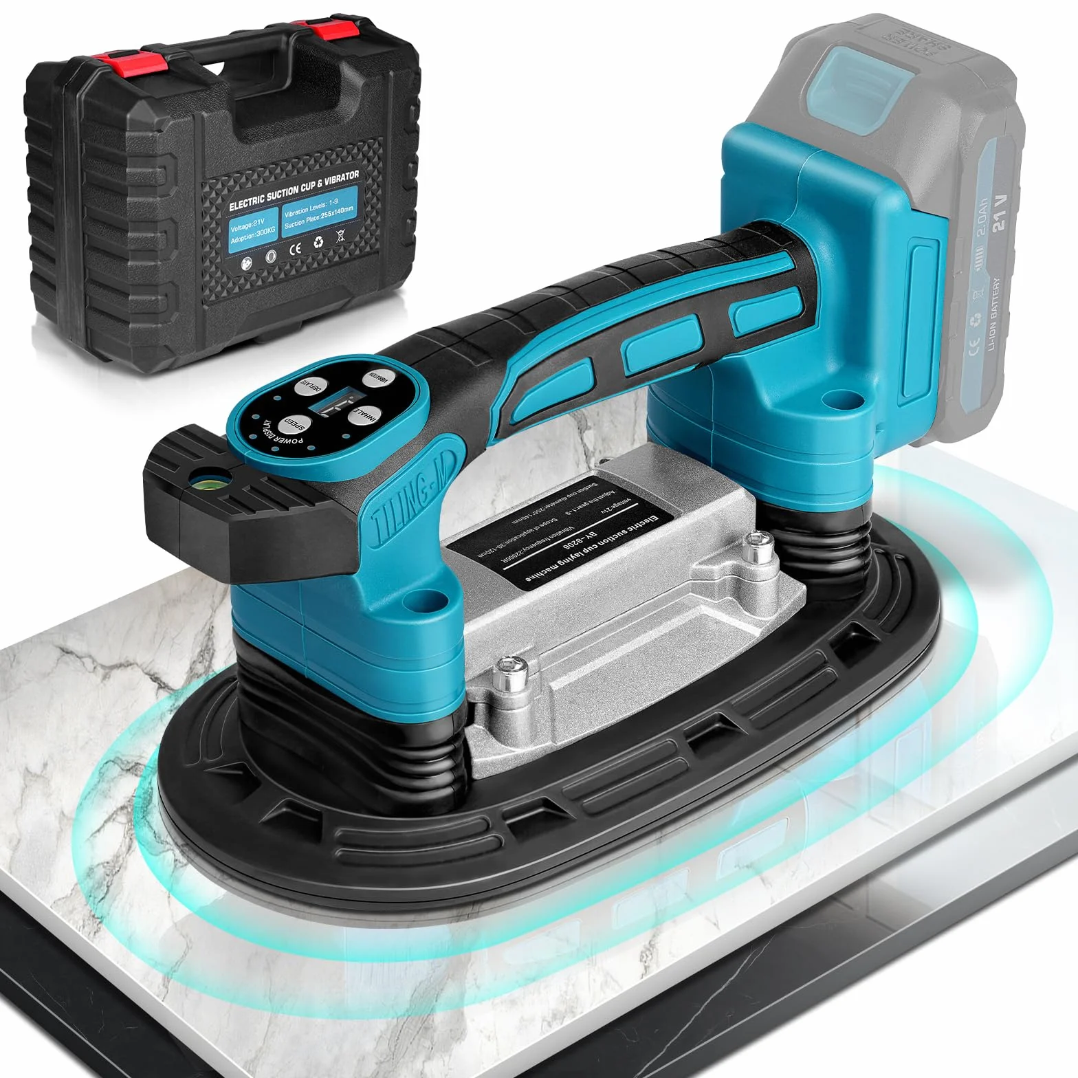 2 IN 1 Akku Fliesenrüttler & Saugnäpfen Kompatibel mit Makita 18V Akku, Fliesenvibrator mit 22.5x12 Saugnapf | 250KG Adsorption | 9 Gang Einstellbaren für 0.3-1.8m Fliesen Wandfliesen (Ohne Batterie)