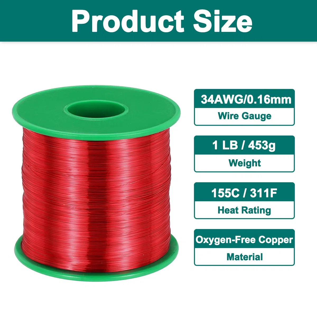 QUARKZMAN Kupferlackdraht 0.16mm, 34 AWG, isolierter bis 155°C Kupferdraht, Lackdraht für Transformatoren, Handwerk, Elektrik und DIY, Rot (453G）