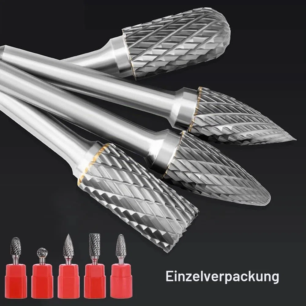 ASNOMY Wolframcarbid fräser – 5 Stück Raspel Set 10mm Hartmetall Rotary Frässet Frässtifte für Schneidschleifer, Metallschnitzen, Polieren, Gravieren, Bohren mit 6 mm Schaft Fräser-Bit-Set