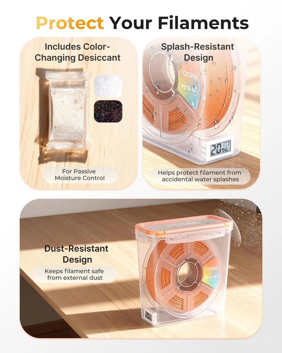 YOOPAI Pro Filament Aufbewahrungsbox mit Temperatur & Feuchtigkeitsmonitor – EinzelspulenLagerbox, luftdicht, sichtbares Display, feuchtigkeits- & staubgeschützt für 3D-Druck (4er-Pack)