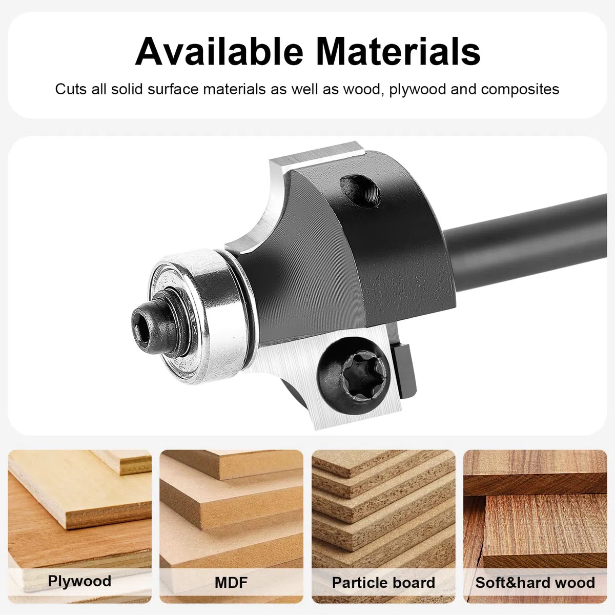 SpeTool Abrundfräser 8mm Schaft Wendeplatten Radiusfräser mit Kugellager Radius 8mm Austauschbare Fräser für Oberfräse CNC Rundfräser mit Hartmetall HW Wendemesser Fräskopf für Oberfräse für Holz