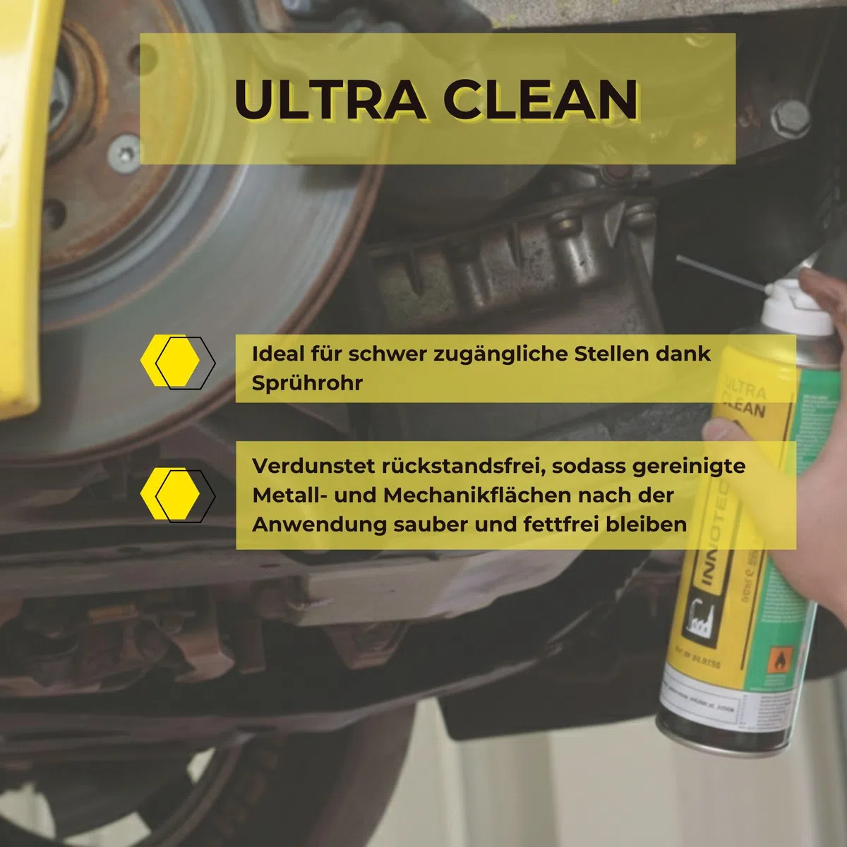 2 Stück INNOTEC Ultra Clean 500 ml Aerosol – Intensivreiniger für KFZ, Industrie und Werkstatt – löst Öl, Fett, Teer, Wachs, Kleber & Schmutz – mit Sprührohr für präzise Anwendung – Premium Qualität