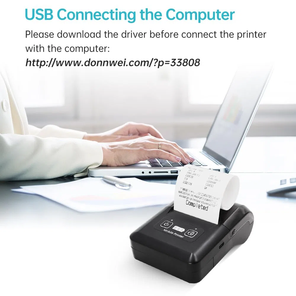 Bisofice Bondrucker 58mm Bluetooth Bondrucker, Kabelloser Thermodrucker Belegdrucker, Unterstützt Bluetooth+USB, kompatibel mit iOS Android Windows, für Restaurants, Einzelhandel
