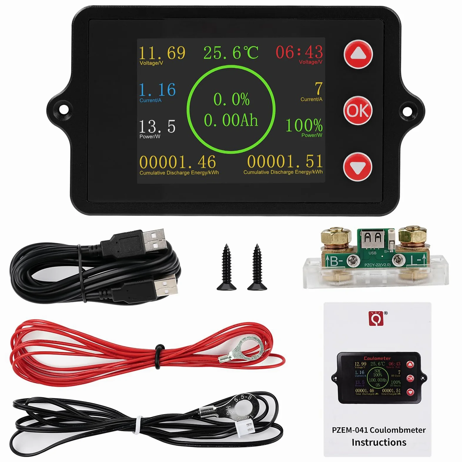 Batterie monitor DC8-100V Batteriewächter 300A batteriemonitor Amperemeter Spannung Messgerät battery guard Farbbildschirm mit 300A Reiner Kupfer Shunt Temperatursensor und Alarmfunktion
