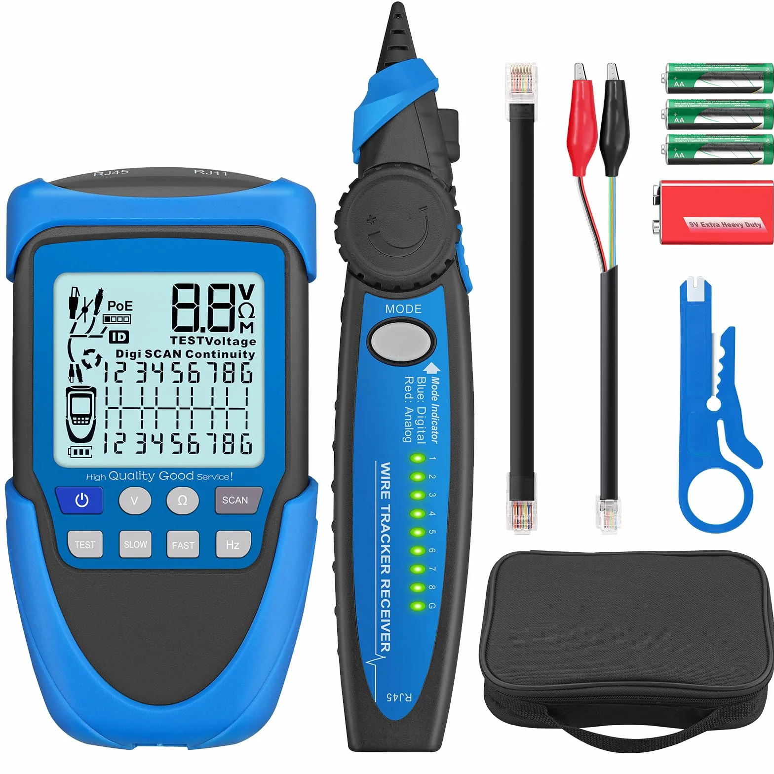 Netzwerk Kabeltester POE/RJ45 Tester, Multifunktions Netzwerktester mit LCD Display, Kabel CAT5/CAT5e/CAT6/Cat7/Cat8 Tracker, Leitungsfinder für Kurzschluss, Quer- & Unterbrechungsprüfung