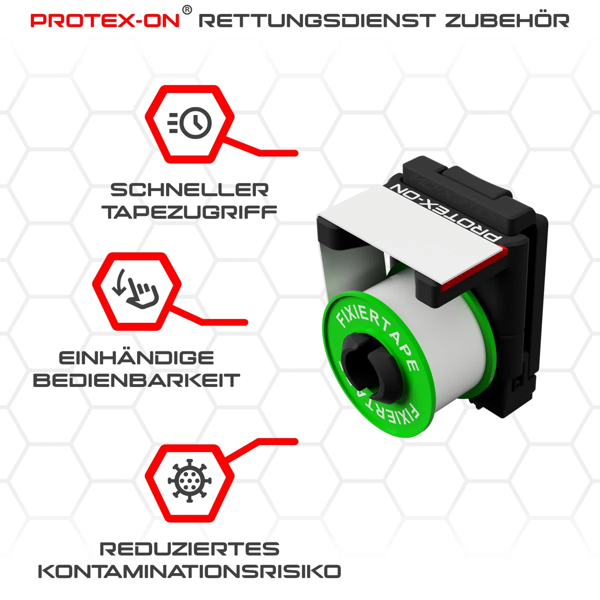 PROTEX-ON Leukoplast-Halter für Rettungsdienst – Einhand-Tape-Halter mit Gürtelclip (Variante 2: Trageweise rechts)