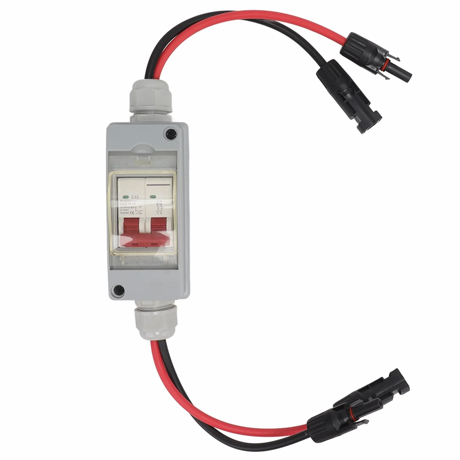 Cocoarm Leistungsschalter MCB 2P DC Combiner Box, Überspannungsschutz, Transparente Abdeckung, IP65, DIN-Schiene, 32 A, Anwendbar für Haushalt, Wohnmobil (Mit Kabel und