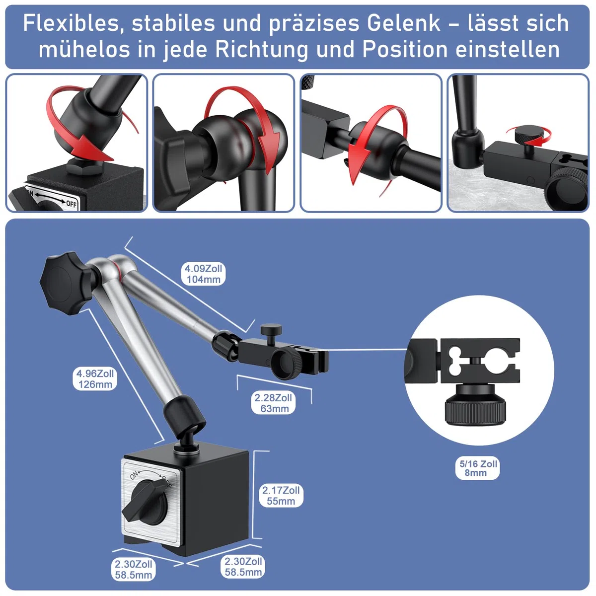 Digital Messuhr 0-25,4mm und Magnetfuß mit Zentralklemmung, 80kg Maximale Zugkraft,Zoll/Metrische Umrechnung, Ideal für Automobilgebrauch, 3D Drucker und Kalibrieren Werkstattmaschinen