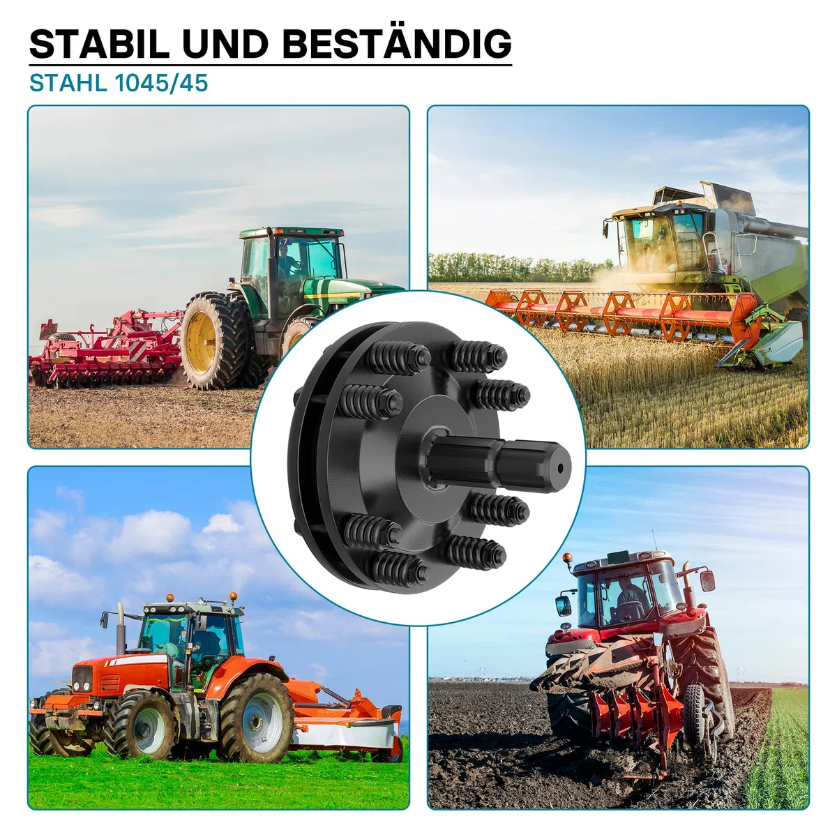 Wiltec Zapfwellen Kupplung für 6 Zahn Keilwelle 1 3/8" AG und IG, PTO-Shaft mit max. 1200Nm, schwarz