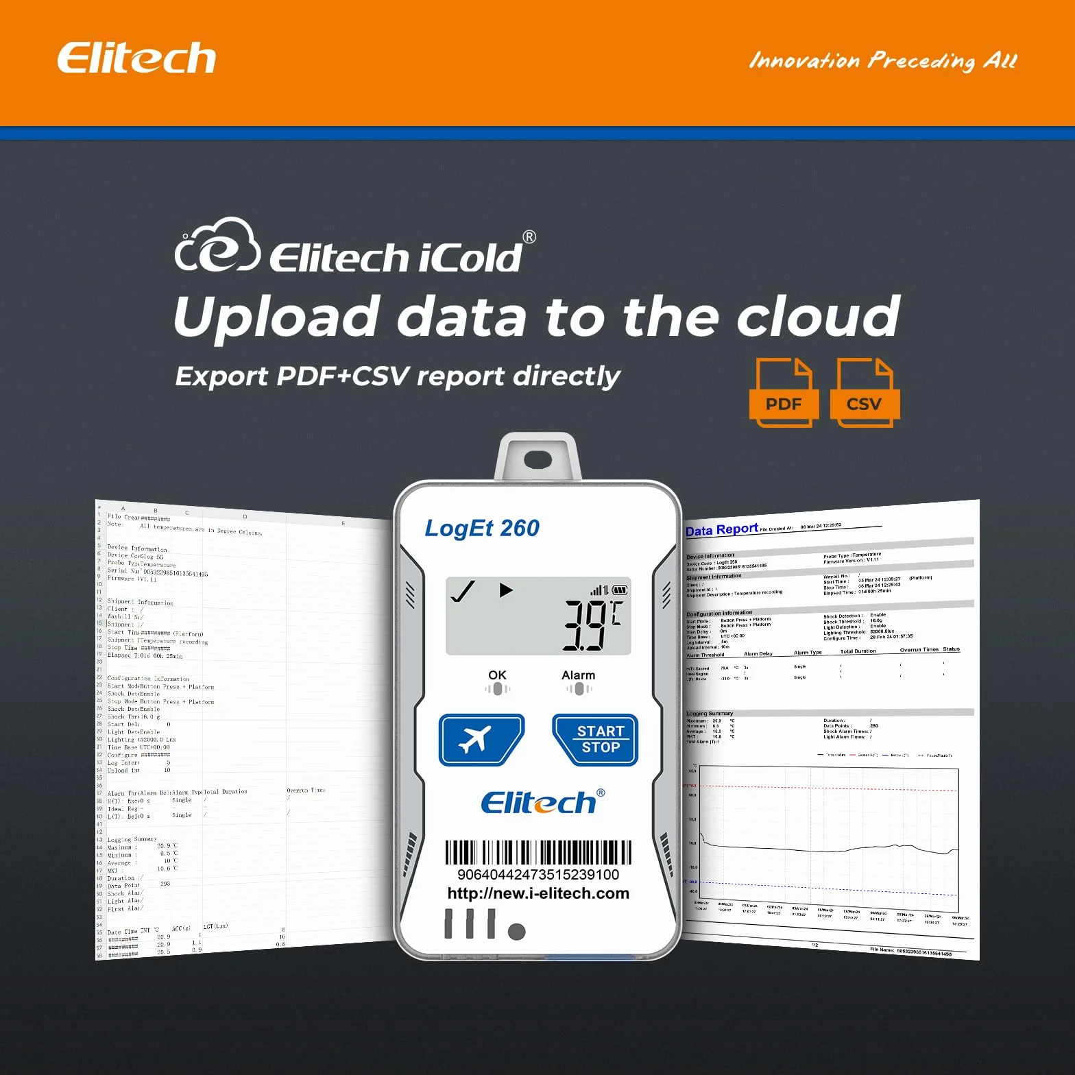 Elitech 4G LTE Echtzeit Temperatur Datenlogger für Feuchte/Licht/Erschütterung/Ortung mit SIM-Karte, Flugmodus, Cloud-Speicher, SMS/E-Mail/APP-Alarm, 100.000 Datenpunkte Loget260THE