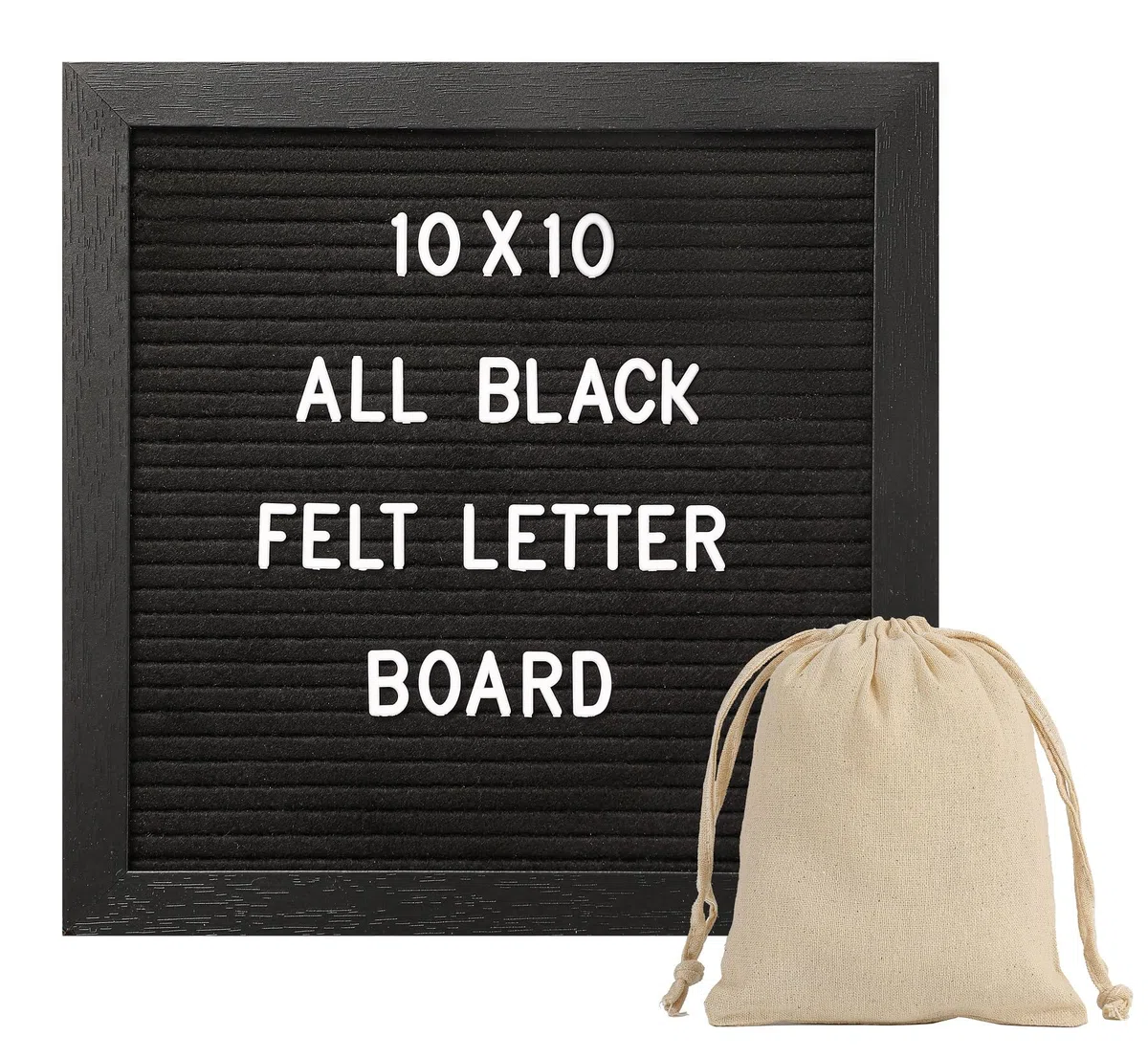 Schwarze Filz-Buchstabe mit 294 austauschbaren Buchstaben und Zahlen, 25,4 x 25,4 cm, schwarzer Rahmen mit Ständer und Leinentasche für Ankündigung und Benachrichtigung